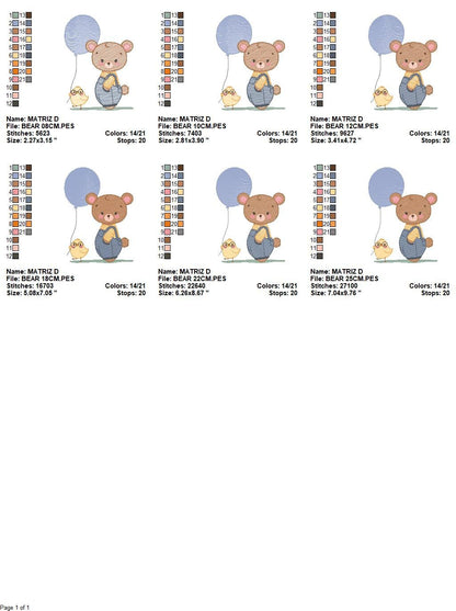 Balloon embroidery designs - Bear with balloons embroidery design machine embroidery pattern - Birthday embroidery file - instant download Marcia Embroidery