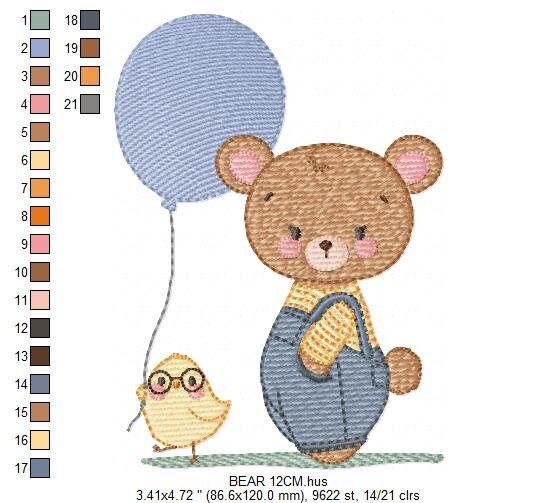 Balloon embroidery designs - Bear with balloons embroidery design machine embroidery pattern - Birthday embroidery file - instant download Marcia Embroidery