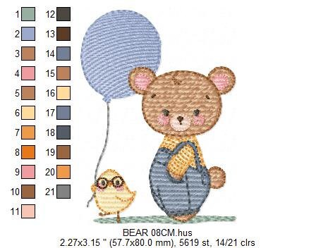 Balloon embroidery designs - Bear with balloons embroidery design machine embroidery pattern - Birthday embroidery file - instant download Marcia Embroidery