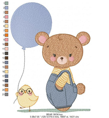 Balloon embroidery designs - Bear with balloons embroidery design machine embroidery pattern - Birthday embroidery file - instant download Marcia Embroidery