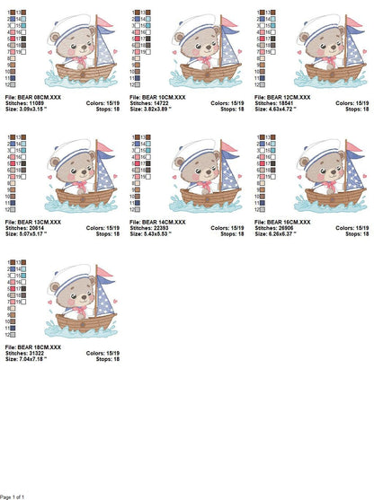Bear embroidery designs - Sailor embroidery design machine embroidery pattern - Sailor bear with bunny - Teddy embroidery nautical boat