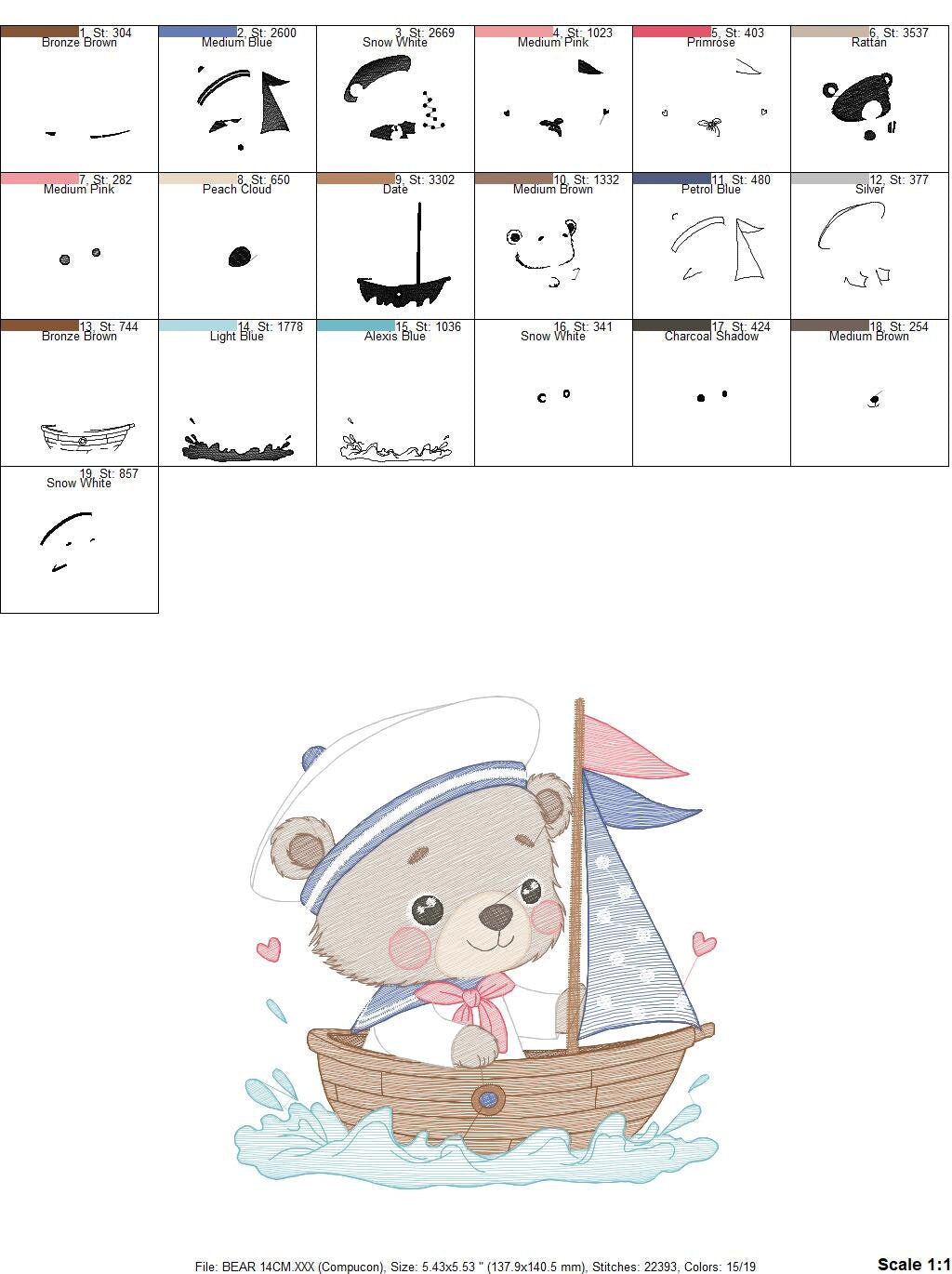 Bear embroidery designs - Sailor embroidery design machine embroidery pattern - Sailor bear with bunny - Teddy embroidery nautical boat