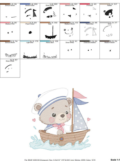 Bear embroidery designs - Sailor embroidery design machine embroidery pattern - Sailor bear with bunny - Teddy embroidery nautical boat