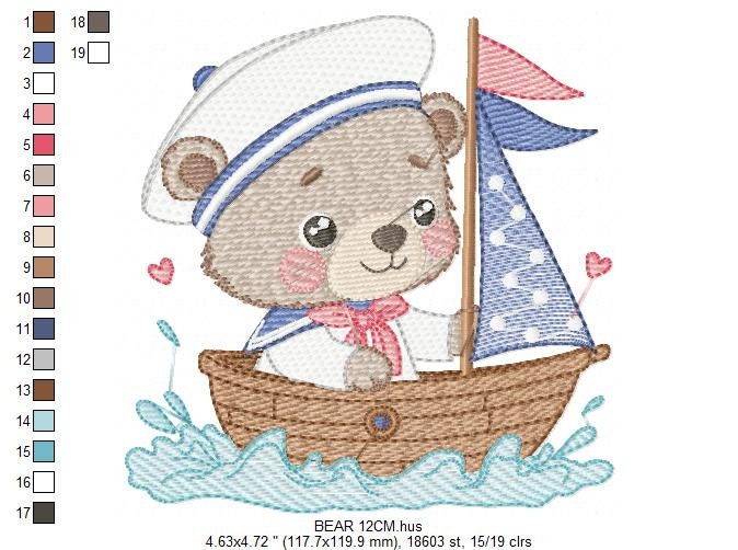 Bear embroidery designs - Sailor embroidery design machine embroidery pattern - Sailor bear with bunny - Teddy embroidery nautical boat