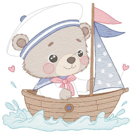 Bear embroidery designs - Sailor embroidery design machine embroidery pattern - Sailor bear with bunny - Teddy embroidery nautical boat
