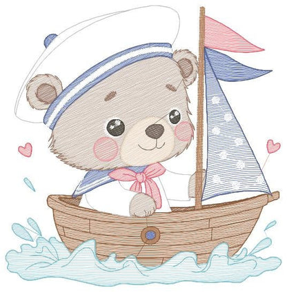Bear embroidery designs - Sailor embroidery design machine embroidery pattern - Sailor bear with bunny - Teddy embroidery nautical boat