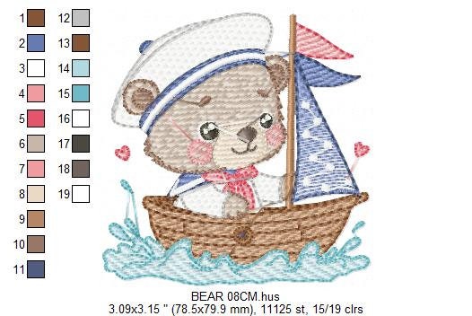 Bear embroidery designs - Sailor embroidery design machine embroidery pattern - Sailor bear with bunny - Teddy embroidery nautical boat
