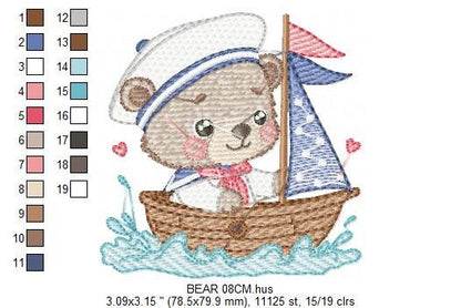 Bear embroidery designs - Sailor embroidery design machine embroidery pattern - Sailor bear with bunny - Teddy embroidery nautical boat