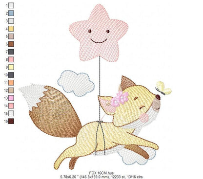 Fox embroidery designs - Hot air balloon embroidery design machine embroidery pattern - Animal embroidery file - woodland animals download Marcia Embroidery