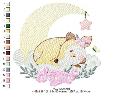 Fox embroidery designs - Woodland animal moon embroidery design machine embroidery pattern - Baby girl embroidery file - instant download Marcia Embroidery