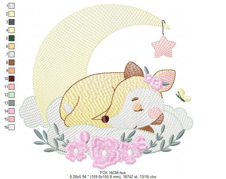 Fox embroidery designs - Woodland animal moon embroidery design machine embroidery pattern - Baby girl embroidery file - instant download Marcia Embroidery