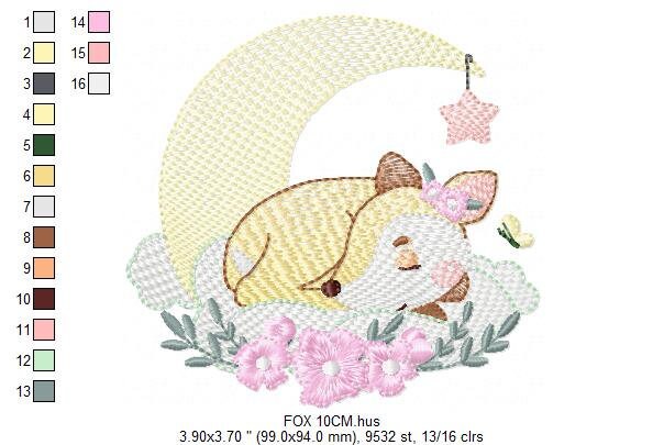 Fox embroidery designs - Woodland animal moon embroidery design machine embroidery pattern - Baby girl embroidery file - instant download Marcia Embroidery