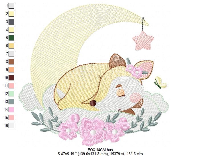 Fox embroidery designs - Woodland animal moon embroidery design machine embroidery pattern - Baby girl embroidery file - instant download Marcia Embroidery