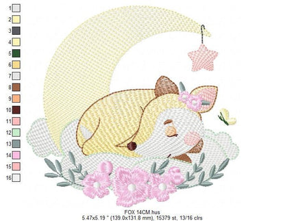 Fox embroidery designs - Woodland animal moon embroidery design machine embroidery pattern - Baby girl embroidery file - instant download Marcia Embroidery
