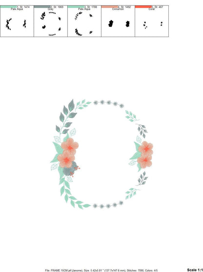 Monogram Frame embroidery designs - Floral Laurel Flower machine embroidery pattern - Rose wreath file - Instant download Marcia Embroidery