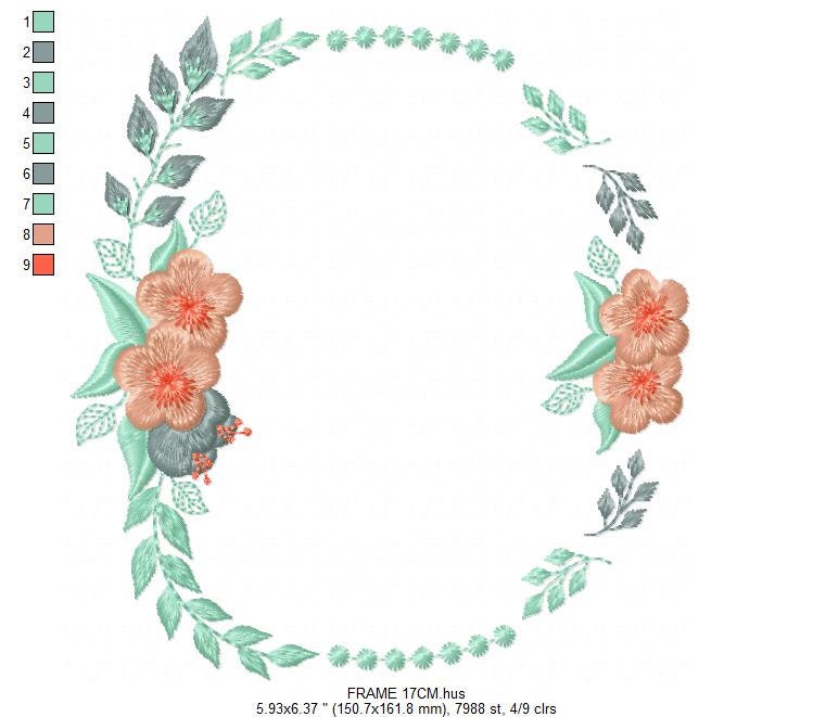 Monogram Frame embroidery designs - Floral Laurel Flower machine embroidery pattern - Rose wreath file - Instant download Marcia Embroidery