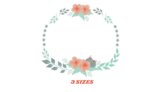 Monogram Frame embroidery designs - Floral Laurel Flower machine embroidery pattern - Rose wreath file - Instant download