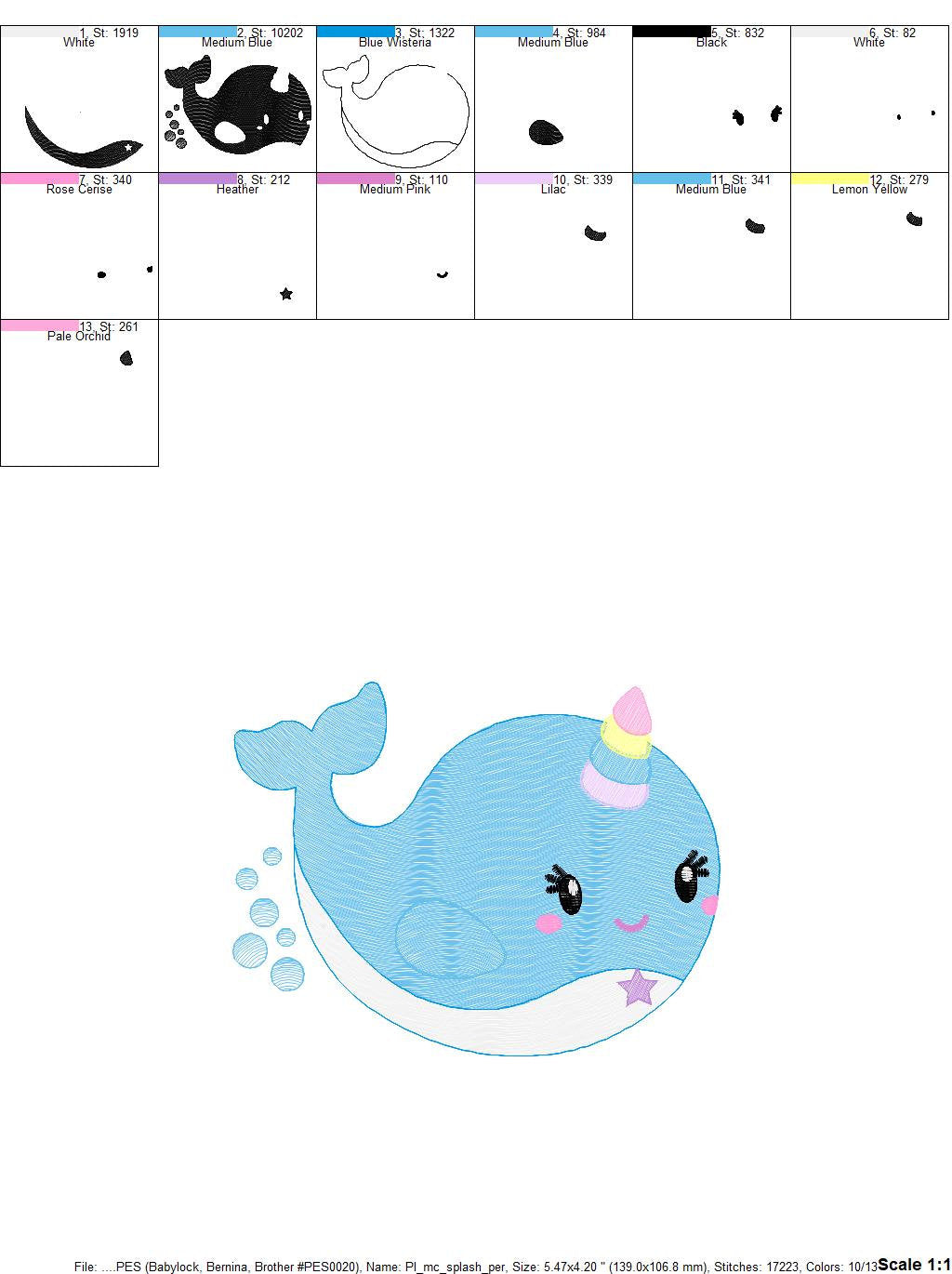 Unicorn Whale embroidery designs - Unicorn embroidery design machine embroidery pattern - Ocean embroidery file - sea animal embroidery pes Marcia Embroidery