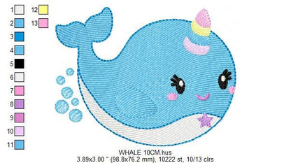 Unicorn Whale embroidery designs - Unicorn embroidery design machine embroidery pattern - Ocean embroidery file - sea animal embroidery pes Marcia Embroidery
