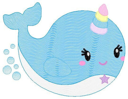 Unicorn Whale embroidery designs - Unicorn embroidery design machine embroidery pattern - Ocean embroidery file - sea animal embroidery pes Marcia Embroidery