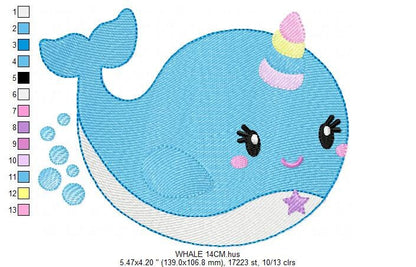 Unicorn Whale embroidery designs - Unicorn embroidery design machine embroidery pattern - Ocean embroidery file - sea animal embroidery pes Marcia Embroidery