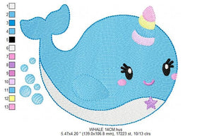 Unicorn Whale embroidery designs - Unicorn embroidery design machine embroidery pattern - Ocean embroidery file - sea animal embroidery pes