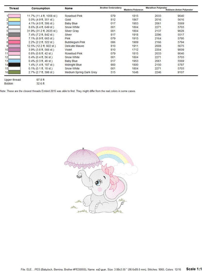 Elephant embroidery designs - Animal embroidery design machine embroidery pattern - Baby girl embroidery file - elephant with umbrella - Marcia Embroidery