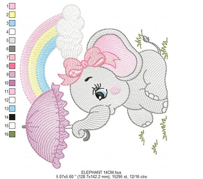 Elephant embroidery designs - Animal embroidery design machine embroidery pattern - Baby girl embroidery file - elephant with umbrella - Marcia Embroidery