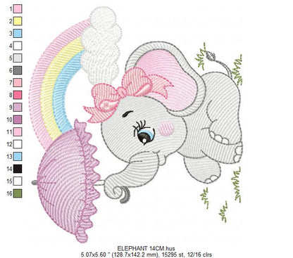 Elephant embroidery designs - Animal embroidery design machine embroidery pattern - Baby girl embroidery file - elephant with umbrella - Marcia Embroidery