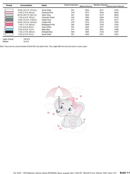 Elephant embroidery designs - Animal embroidery design machine embroidery pattern - Baby girl embroidery file - elephant with umbrella Marcia Embroidery