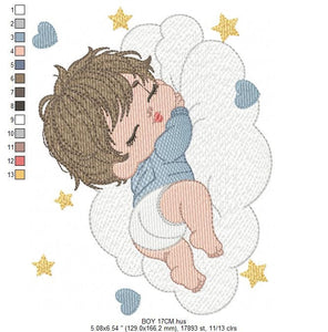 Sleeping baby embroidery design - Baby boy embroidery design machine embroidery pattern - Newborn embroidery file nursery  instant download