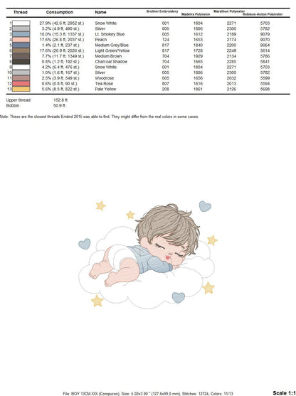 Sleeping baby embroidery design - Baby boy embroidery design machine embroidery pattern - Newborn embroidery file nursery  instant download Marcia Embroidery