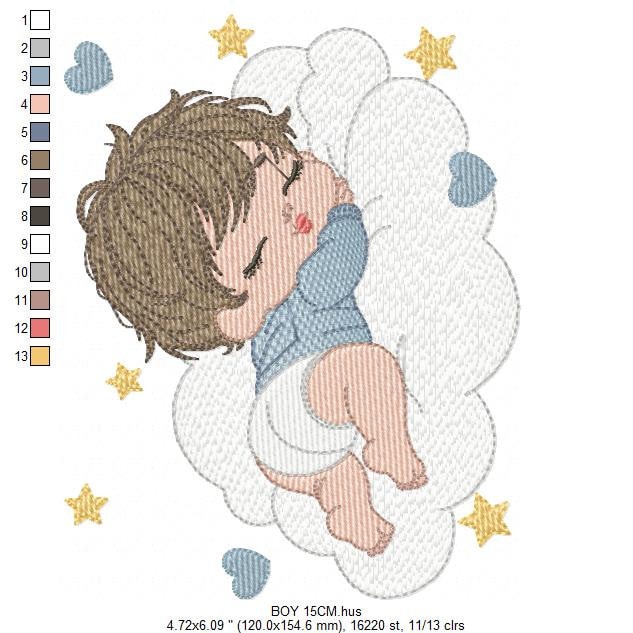 Sleeping baby embroidery design - Baby boy embroidery design machine embroidery pattern - Newborn embroidery file nursery  instant download Marcia Embroidery