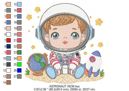 Astronaut with stars embroidery designs - Baby boy with rocket and earth machine embroidery pattern - Instant digital download pes jef dst