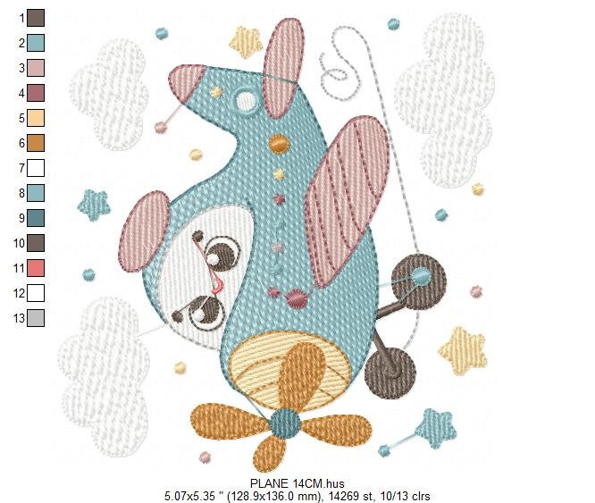 Plane embroidery designs - Airplane embroidery design machine embroidery pattern - Baby boy embroidery file - sky stars instant download