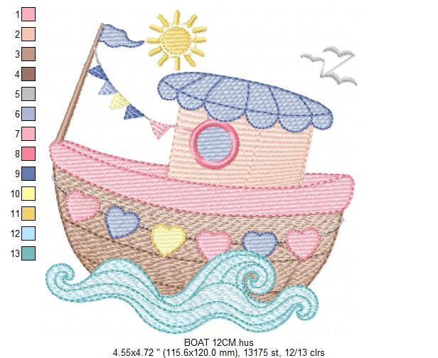Boat embroidery designs - Sailboat embroidery design machine embroidery pattern - Nautical file instant download - Fishing Boat design boy