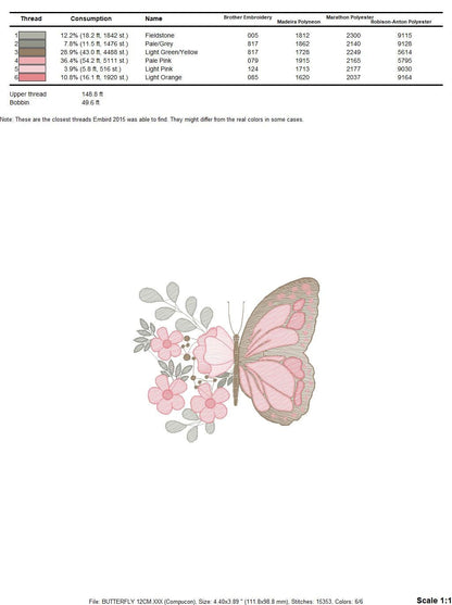 Butterfly embroidery design - Animal embroidery designs machine embroidery pattern - baby girl embroidery file - instant download digital