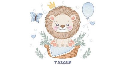 Lion with balloon embroidery designs - Safari Wild Animal with crown machine pattern - Baby boy file - Instant digital download pes jef dst
