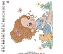 Cargar imagen en el visor de la galería, Baby girl embroidery designs - Children embroidery design machine embroidery pattern - girl with flower embroidery file  princess embroidery
