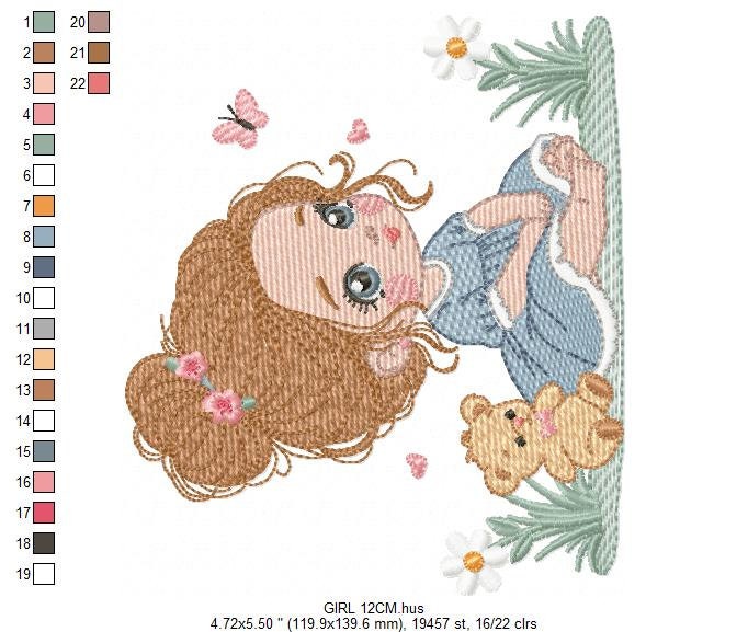 Baby girl embroidery designs - Children embroidery design machine embroidery pattern - girl with flower embroidery file princess embroidery