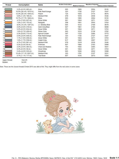 Baby girl embroidery designs - Children embroidery design machine embroidery pattern - girl with flower embroidery file  princess embroidery