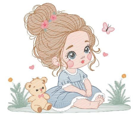 Baby girl embroidery designs - Children embroidery design machine embroidery pattern - girl with flower embroidery file princess embroidery