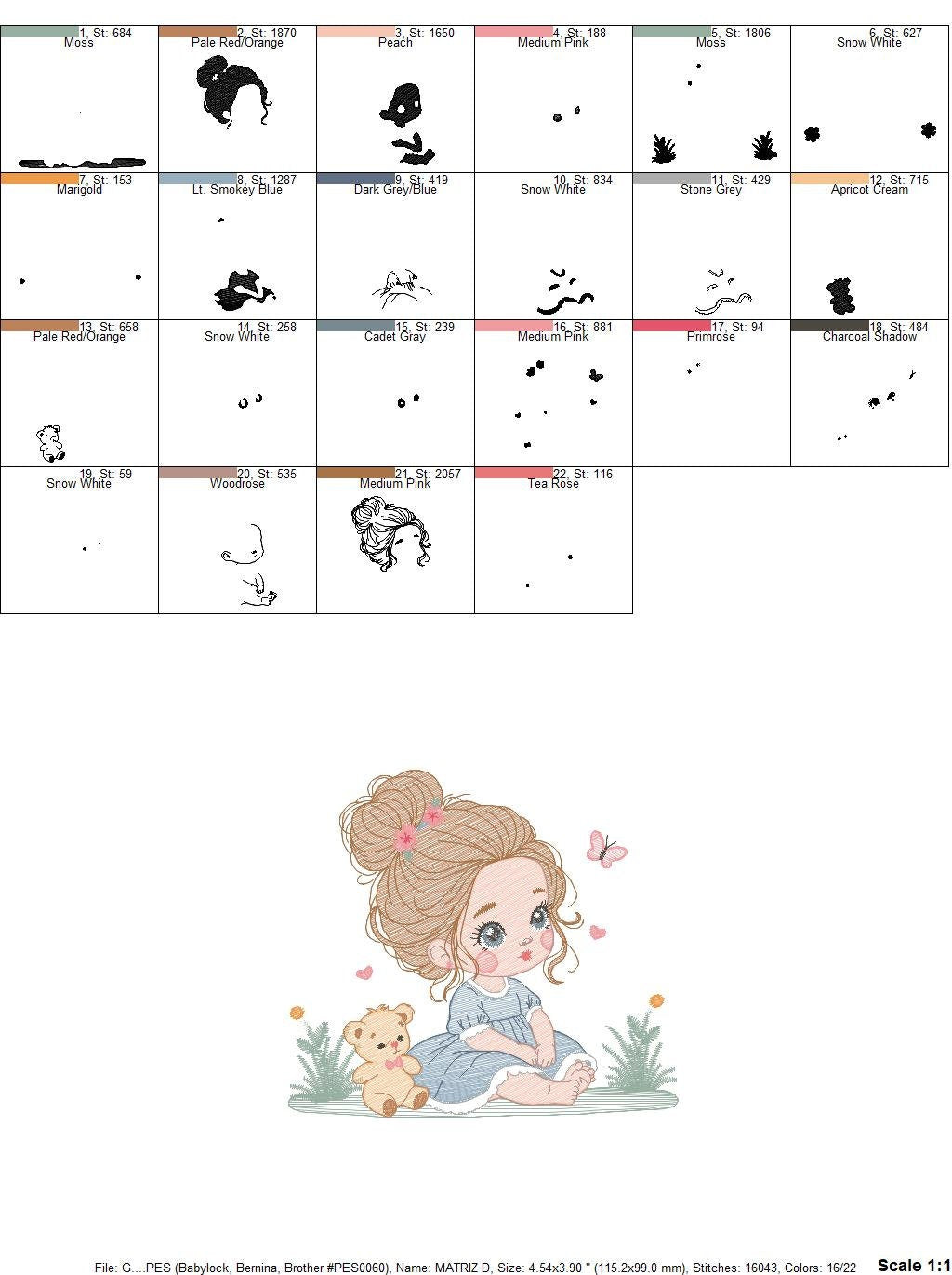 Baby girl embroidery designs - Children embroidery design machine embroidery pattern - girl with flower embroidery file princess embroidery