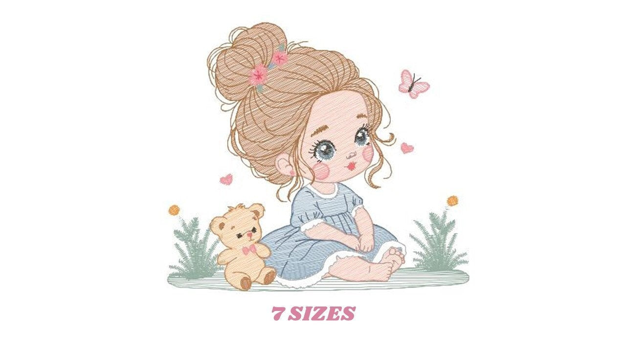 Baby girl embroidery designs - Children embroidery design machine embroidery pattern - girl with flower embroidery file princess embroidery