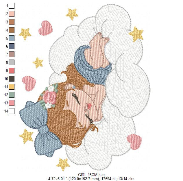 Angel embroidery designs - Baby girl embroidery design machine embroidery pattern - Angel with clouds embroidery file - instant download