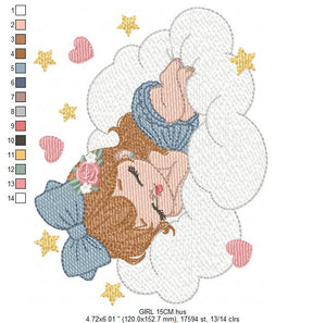 Angel embroidery designs - Baby girl embroidery design machine embroidery pattern - Angel with clouds embroidery file - instant download