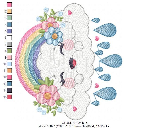 Cloud embroidery design - rainbow embroidery designs machine embroidery pattern - sky embroidery file - kid embroidery rainbow fill stitch Marcia Embroidery