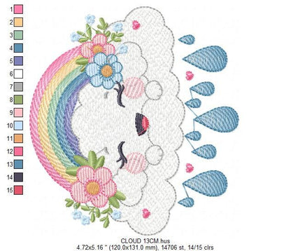 Cloud embroidery design - rainbow embroidery designs machine embroidery pattern - sky embroidery file - kid embroidery rainbow fill stitch Marcia Embroidery