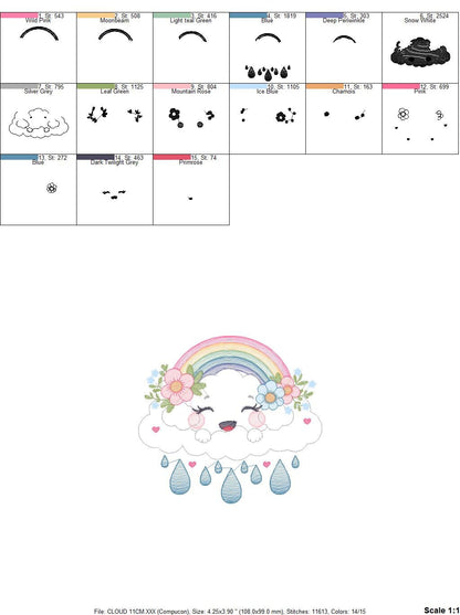 Cloud embroidery design - rainbow embroidery designs machine embroidery pattern - sky embroidery file - kid embroidery rainbow fill stitch Marcia Embroidery