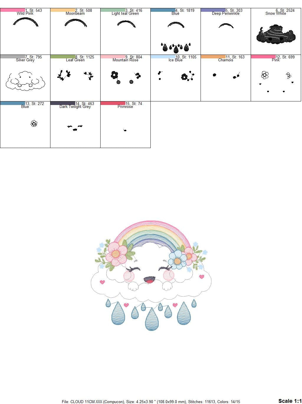 Cloud embroidery design - rainbow embroidery designs machine embroidery pattern - sky embroidery file - kid embroidery rainbow fill stitch